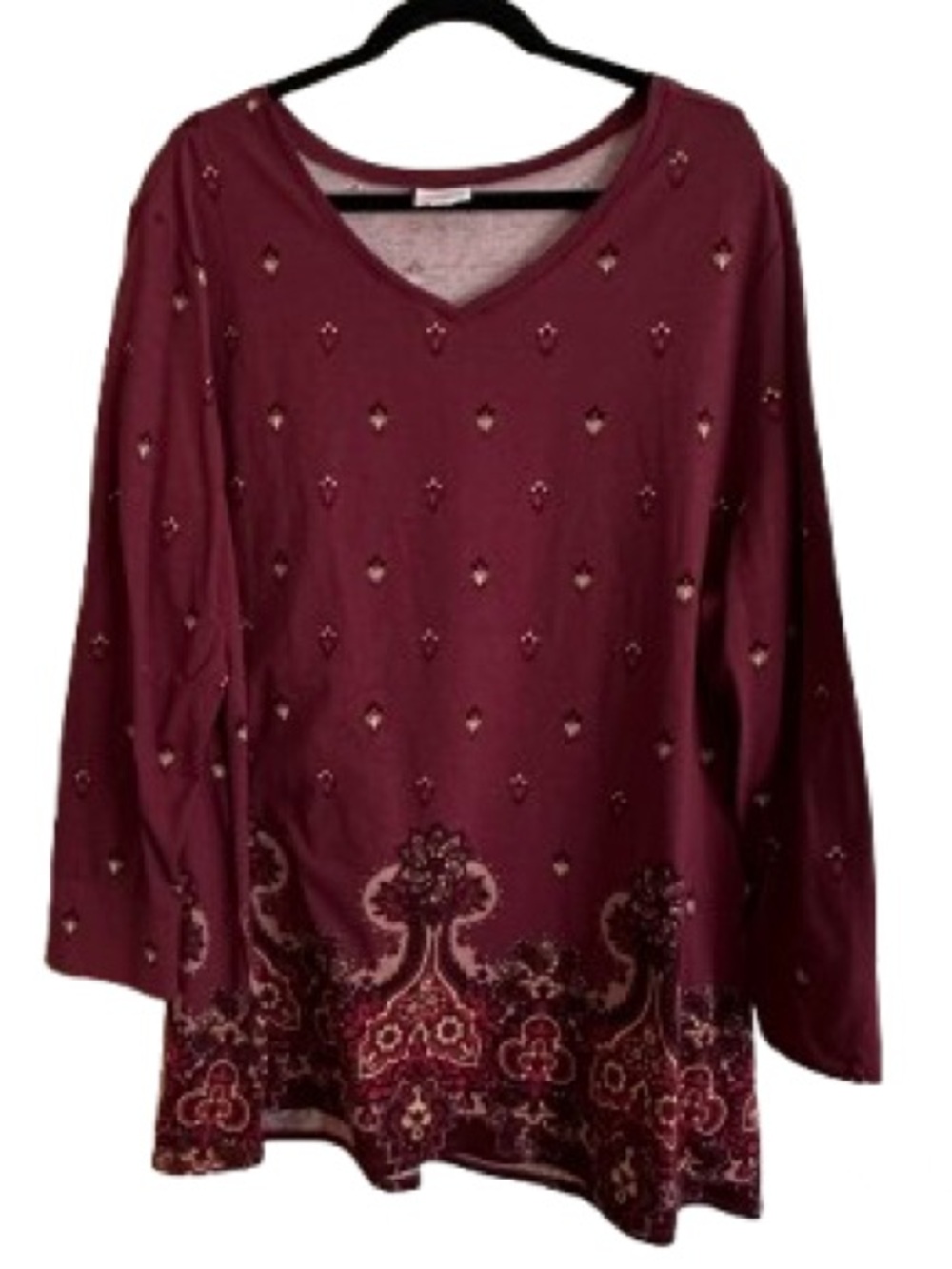LuLaRoe Burgundy V-Neck Tunic with Embellished Hem